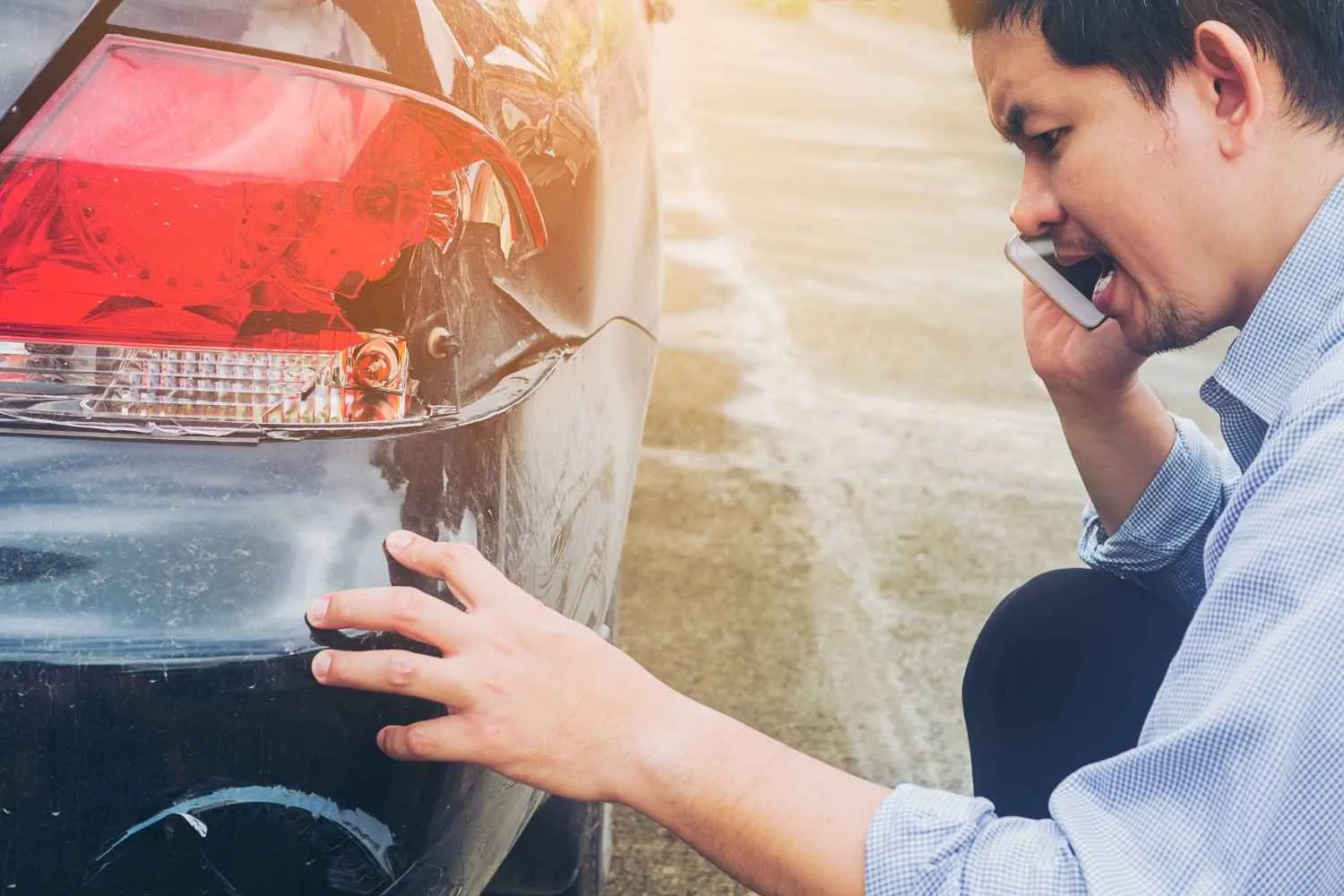 Vehicle accident damage on the road